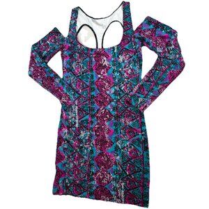 VTG Jimmy Z Large Cotton/Lycra 90s Cold Shoulder USA Body Con Surfer Dress EUC